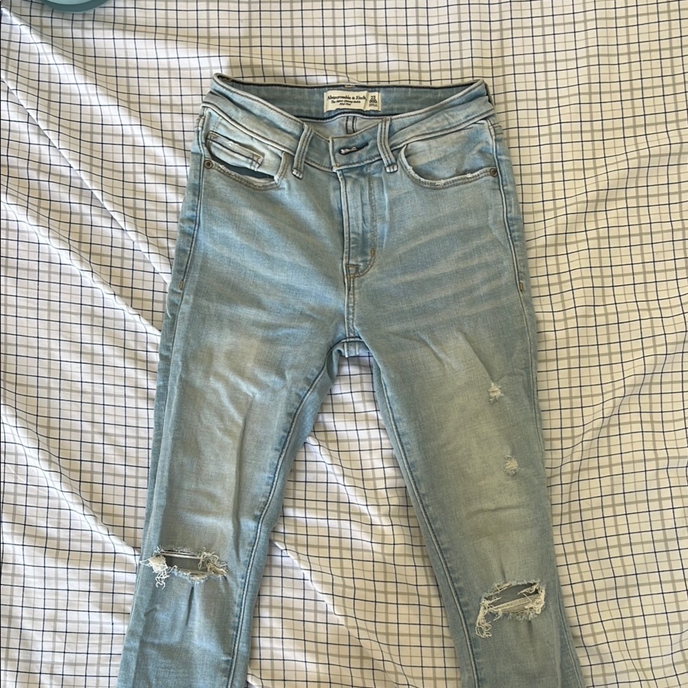 Abercrombie & Fitch Blue Skinny Jeans with Distressed Details